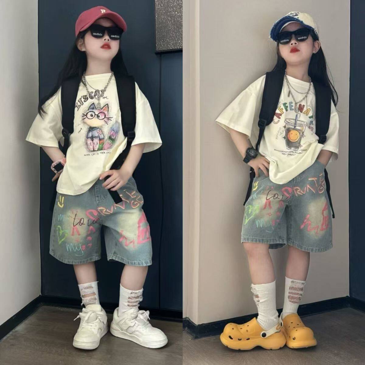 女童夏装套装中大童薄款五分裤图片