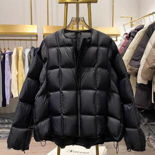 泡芙白鸭绒羽绒服女短款2025冬季新款加厚云朵方格轻薄圆领外套