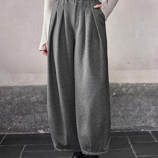 欧美休闲裤女秋冬保暖灯笼裤立体剪裁高腰显瘦松弛感阔腿长裤卫裤