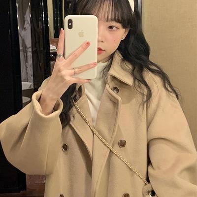 韩系小个子毛呢外套女2025新款秋冬季加厚夹棉呢子中长款大衣风衣