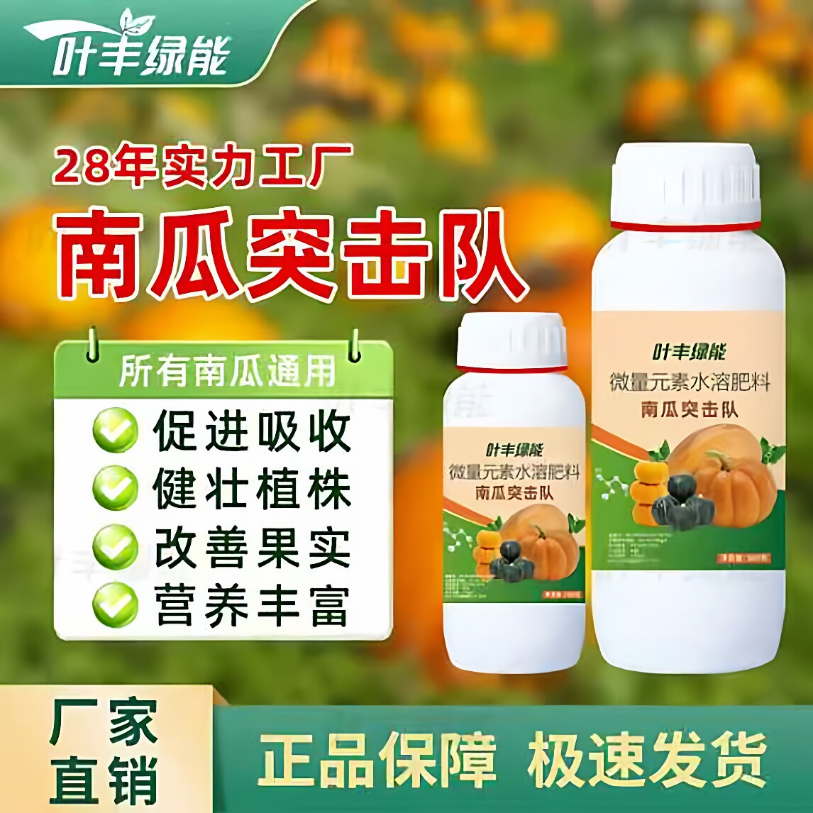 叶丰绿能南瓜突击队瓜型均匀膨大果实生根壮苗提质增产叶面水溶肥
