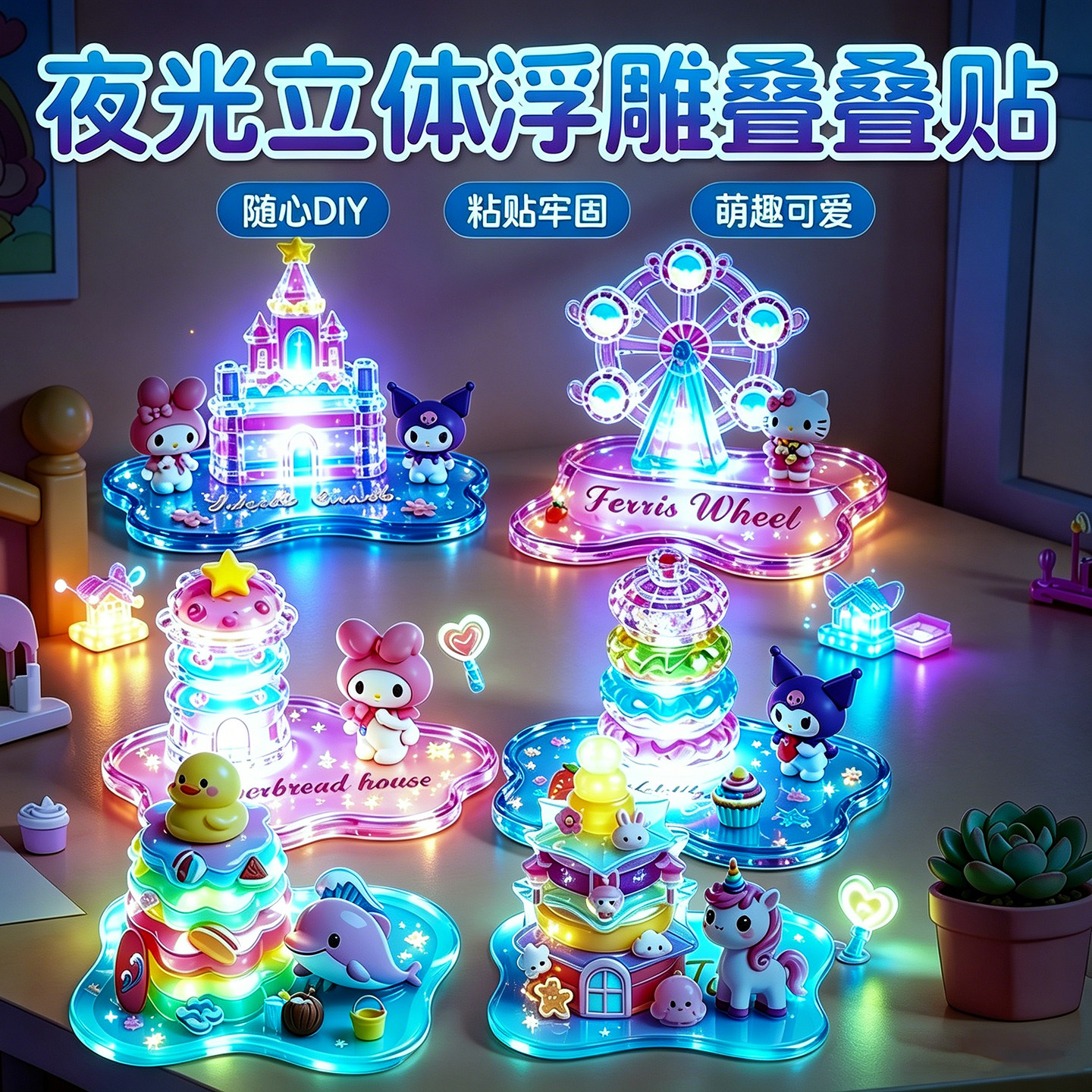 儿童3d立体水晶浮雕叠叠乐贴纸卡通幼儿园手工DIY自制小摆件装饰六一儿童节女孩子迷你益智小玩具可爱萌物