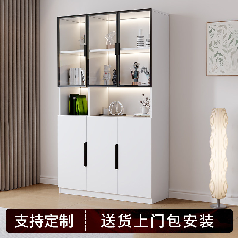 书柜收纳柜一体客厅靠墙收纳展示柜带玻璃门文件柜子办公室置物柜