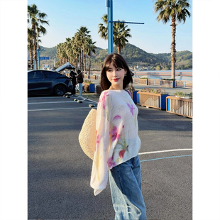 ASBR 原C纱！手绘印花羊毛马海毛微透薄款软糯针织26春新款毛衫女