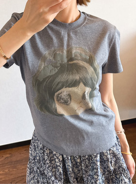 ASBR设计师买手店 原C~25夏季弹性修身艺术娃娃植绒印花短袖T恤女