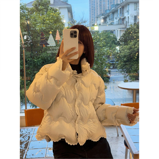 ASBR 原C！90白鸭绒立领水溶蕾丝波浪花边短款保暖羽绒服26春新款