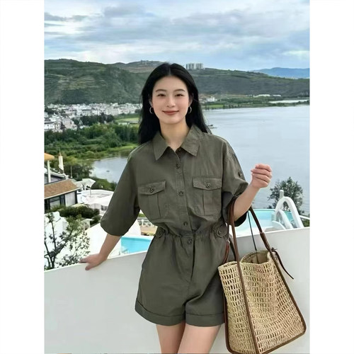 asbr高腰短裤连体衣军事工装风女