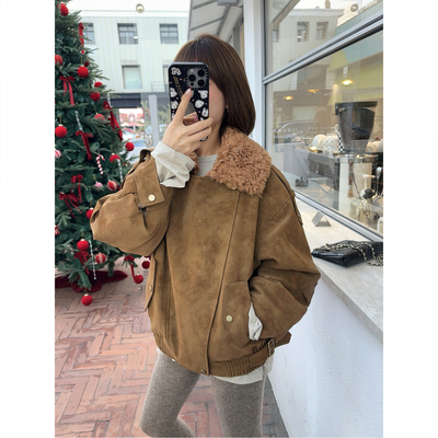 毛领加绒保暖环保仿麂皮外套