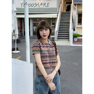 25秋新款 ASBR 针织开衫 POLO领羊毛短袖 复古费尔岛提花毛衣 原C纱