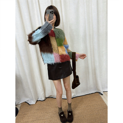 多巴胺彩虹艺术色块拉毛工艺针织