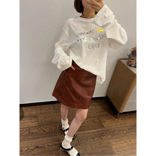 ASBR 原C【明星同款】棉亚麻混纺烫钻长袖T恤26春新款时髦精ootd