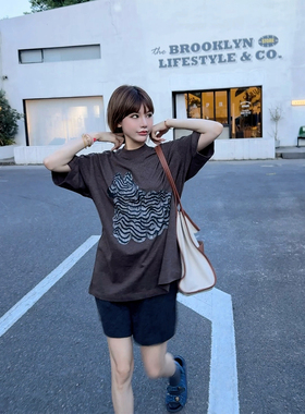 ASBR设计师买手店 趣味狗狗印花T恤25秋新款慵懒风宽松显瘦上衣女