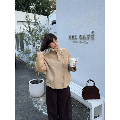 加绒仿麂皮绒感摩登风外套