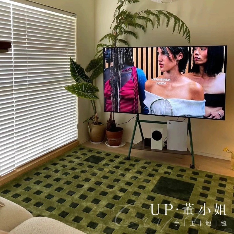 美式乡村复古绿色格子客厅沙发茶几地毯欧美简约衣帽间书房加厚毯