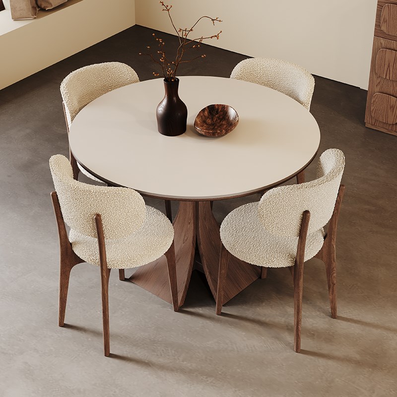 奥古斯特窈窕圆桌1米小户型家用圆形洽谈桌中古纯白岩板实木餐桌