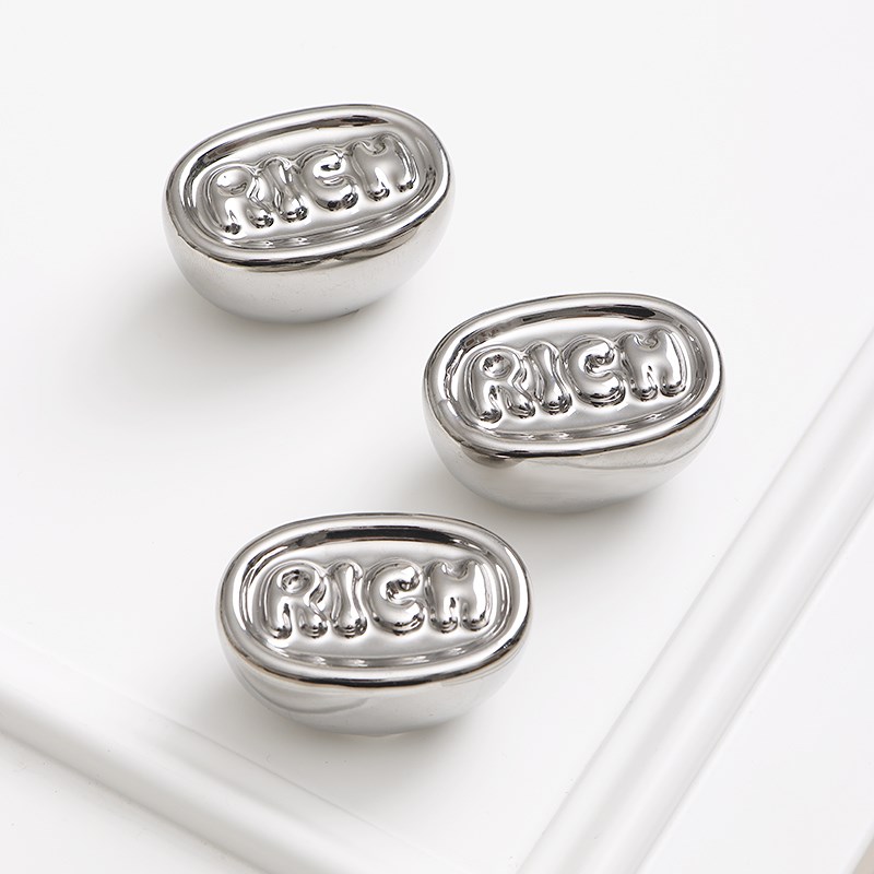 轻奢派法式银色柜门拉手高级感单孔衣柜抽屉把手陶瓷现代简约创意