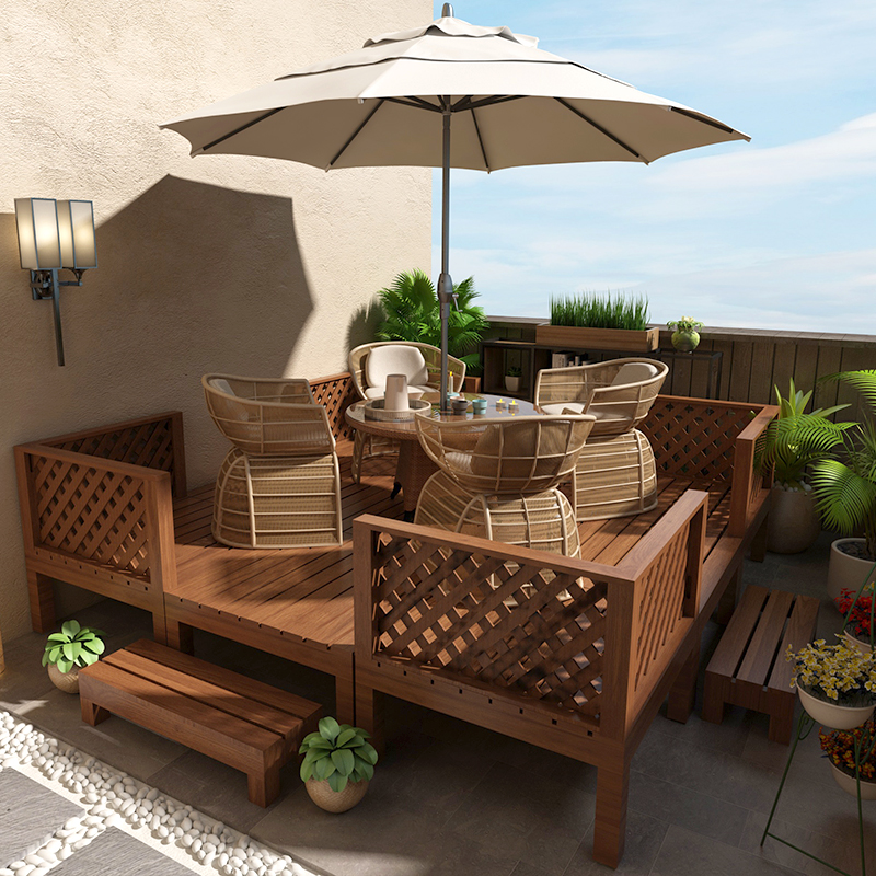 户外露台实木榻榻米别墅阳台花园装饰平台室外庭院防腐木地台地板