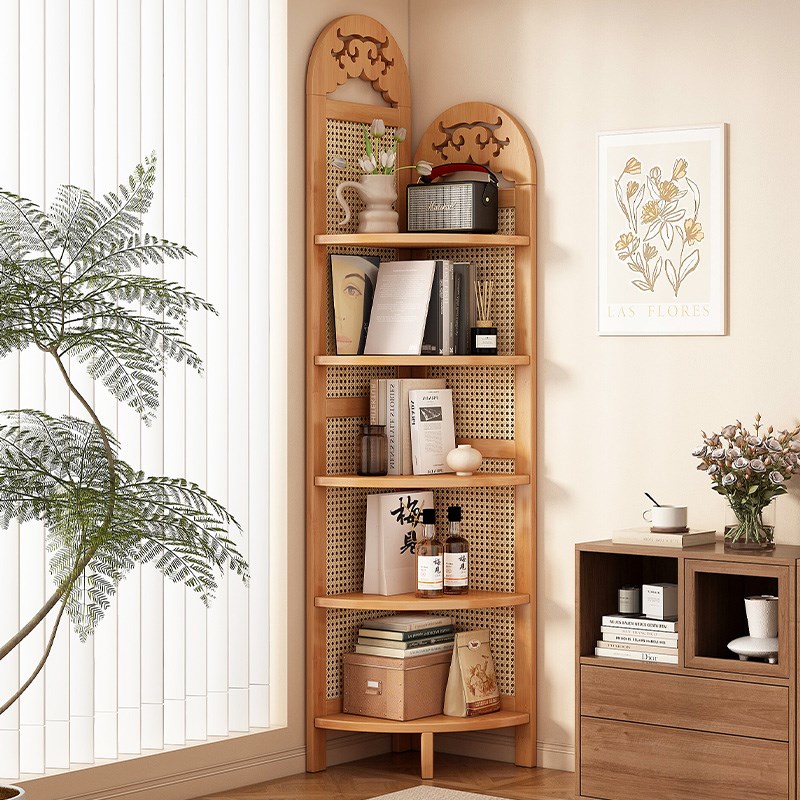 转角置物架客厅墙角柜靠墙三角柜非实木角落多层收纳柜高级感边柜