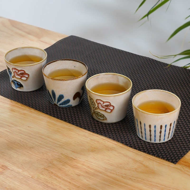 美浓烧立体浮雕女高端品茗杯粉色功夫茶具单杯釉下彩陶瓷喝茶杯