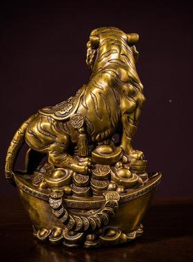 老摆件全公铜金钱上山虎虎金钱虎生肖虎上山虎钱金虎财源虎办室工