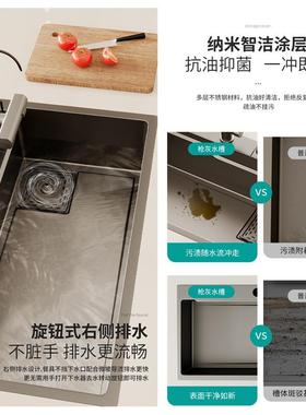 4碗.0灰色厨房水槽YY13纳米涂层304不锈钢大单枪槽厚板洗菜盆洗槽
