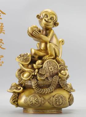 摆件金钱聚RHZ宝物盆猴金猴聚财十二生肖猴吉祥摆件艺猴品工铜猴