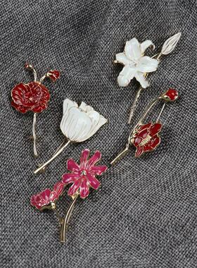 复古珐琅油画风百合郁金香波斯菊
