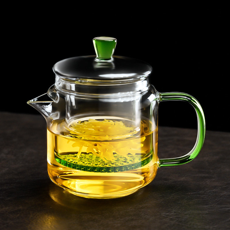采购产品高弹性矽胶玻璃茶壶,耐高温茶水分离过滤茶壶,家用过滤