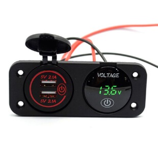 双USB母座 新款 双孔面板汽车用品 24V通用型 防水电压表 触屏12V