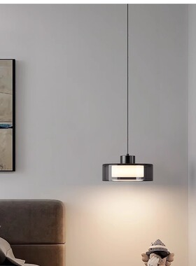 卧室床头吊灯北欧轻奢高级感烟灰色玻璃灯罩咖啡厅餐桌吧台小吊灯