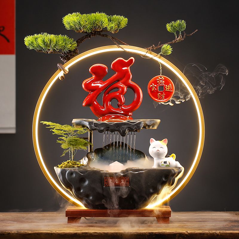 新中式流水摆件招财聚宝盆室内客厅水循环加湿器装饰开业乔迁礼品