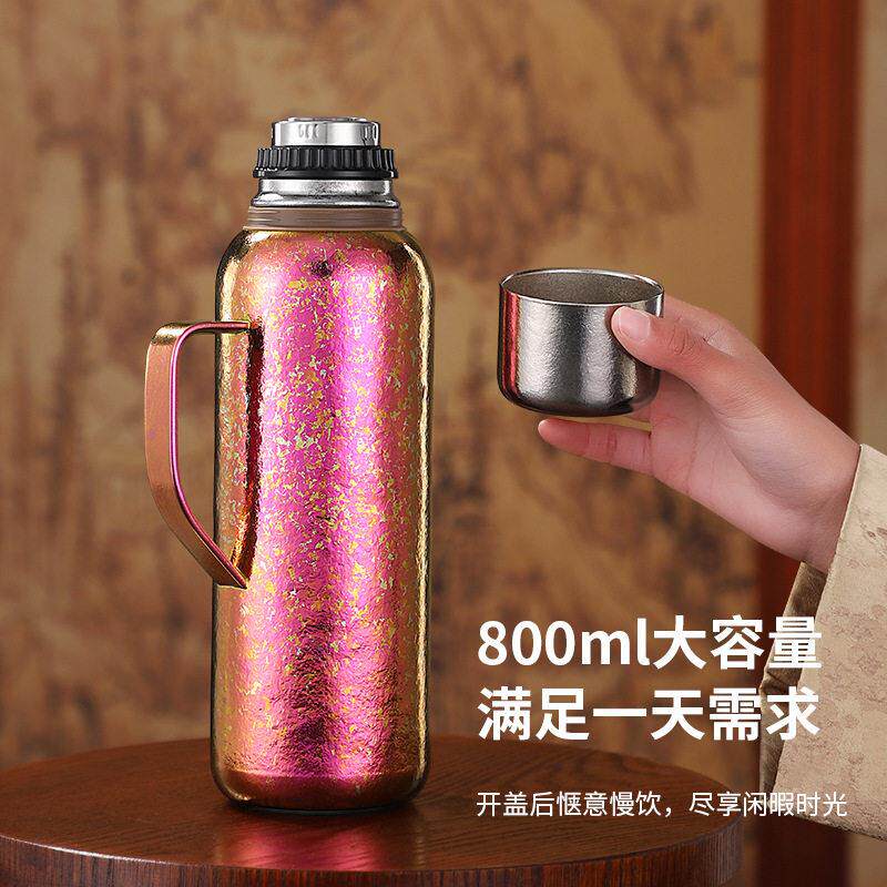 钛杯纯钛保温水杯壶闷泡杯机械温显公闷茶杯家用户外露营水壶