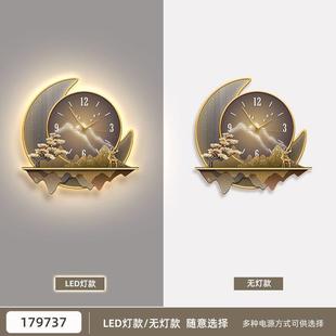 带灯静音钟表餐厅装饰画LED氛围灯客厅玄关壁画挂钟卧室壁灯画