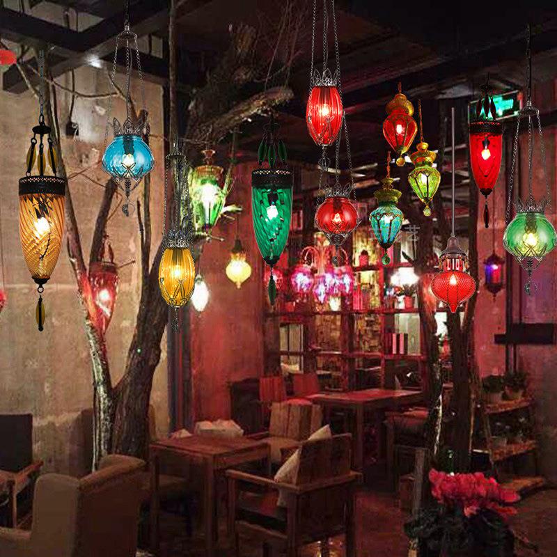 玛瑞特漫咖啡小吊灯土耳其地中海波西米亚彩色琉璃单头酒吧装饰灯