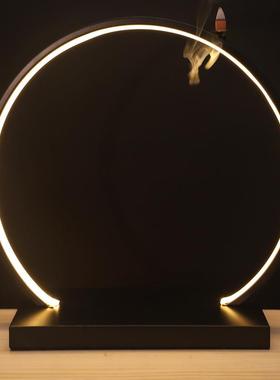 新中式创意禅意摆件家居倒流香客厅led灯圈办公室会所招财装饰品