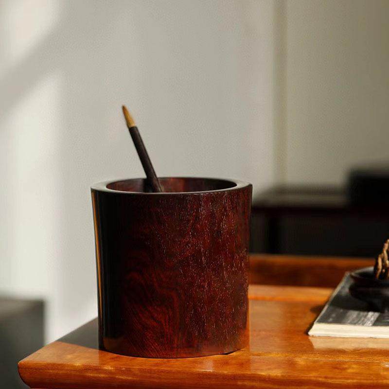 印度小叶紫檀笔筒老料整木挖制高油密带金星复古笔筒摆件收藏礼品