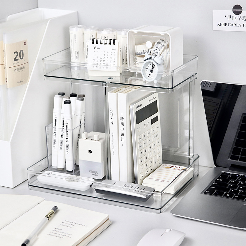 ins风桌面透明双层置物架 浴室透明收纳置物架桌面化妆品收纳架
