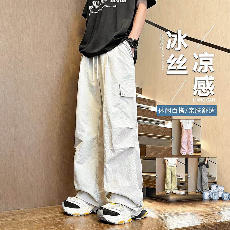 工装裤男孩夏季薄款青少年初高中学生冰丝速干休闲运动长裤子男装