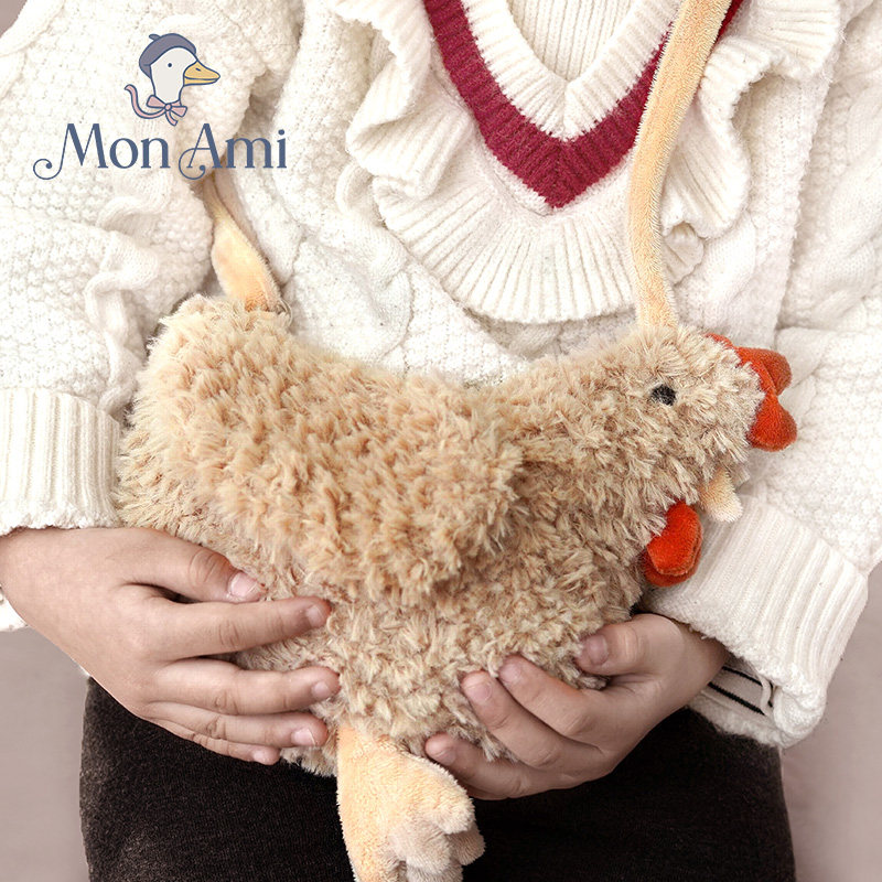 美国monami莫奈美小鸡玩偶斜挎包毛绒玩具可爱牛角包钥匙扣公仔