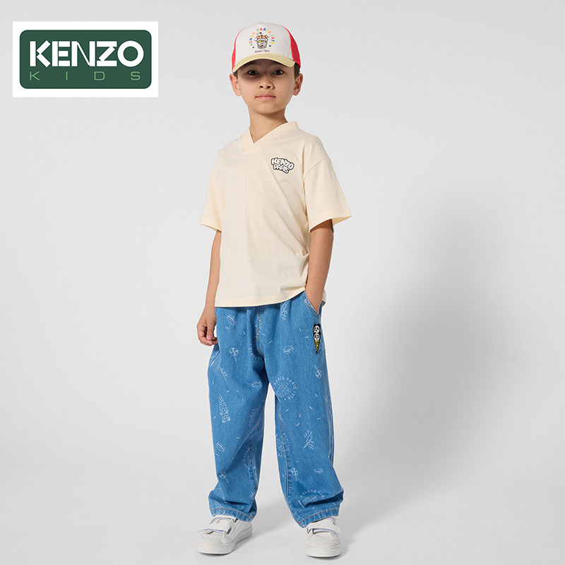 【早秋甄选】 KENZO KIDS童装儿童休闲宽松牛仔印花长裤K61635图片