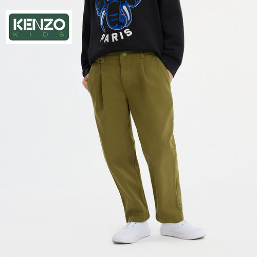 【季末特惠】 KENZO KIDS童装儿童休闲宽松直筒军绿长裤K61439