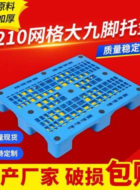厂家供应9脚双层塑料承重托盘蓝色塑料地台板加厚物流周转托盘