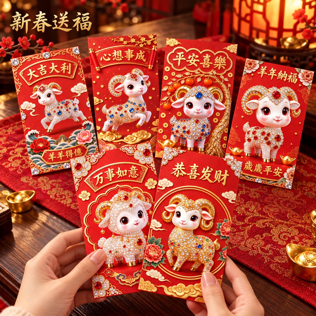 高颜值爆款2027羊年新年红包高档彩印立体视觉钻石小羊创意利是封