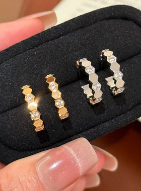 精工版轻奢蜂巢耳钉女耳环简约轻奢小众镀18K玫瑰金高级感耳环