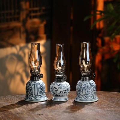 民窑微瑕青花瓷复古手绘酥小灯茶室氛围灯老式装饰摆件中式香氛灯