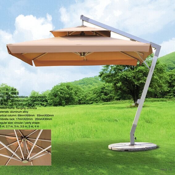 厂家户外遮阳伞7字型庭院吊伞 不锈钢铝合金仿木纹斜杆庭院遮阳伞