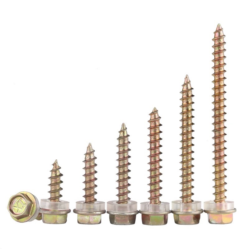 彩色外六角带尼垫尖尾自钻螺钉 彩钢瓦高强度自攻 钻钢板木螺栓