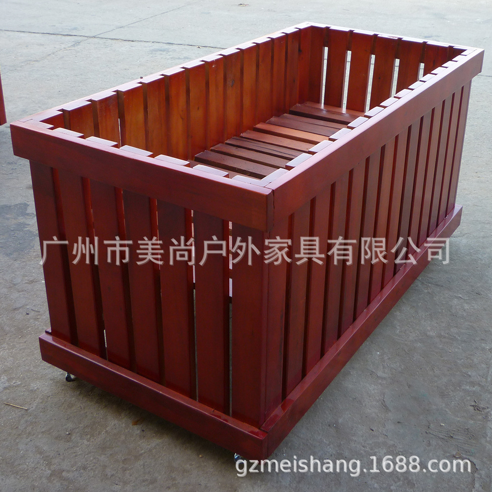 可移动木制花箱 万向轮带刹车 广场，停车场花箱
