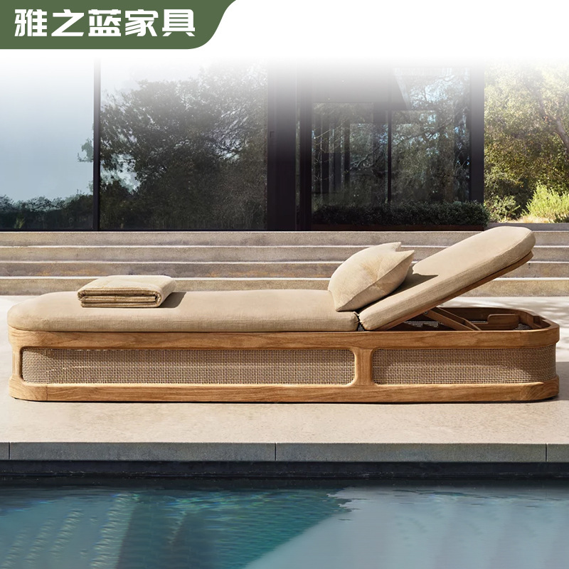 酒店户外沙滩椅别墅泳池躺椅躺床户外柚木躺椅沙滩椅防水防晒