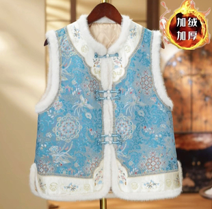 2025冬装新中式国风加厚马甲女复古盘扣刺绣背心坎肩外套